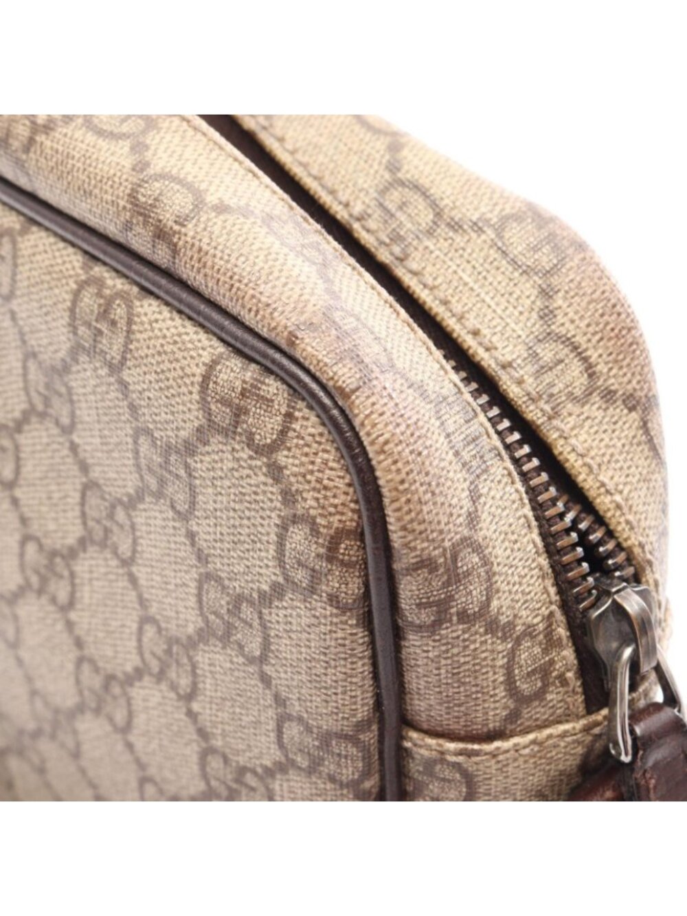 Gucci Shoulder Bag GG Plus Beige Brown Co Ting Canvas Leather Split - Picture 10 of 15